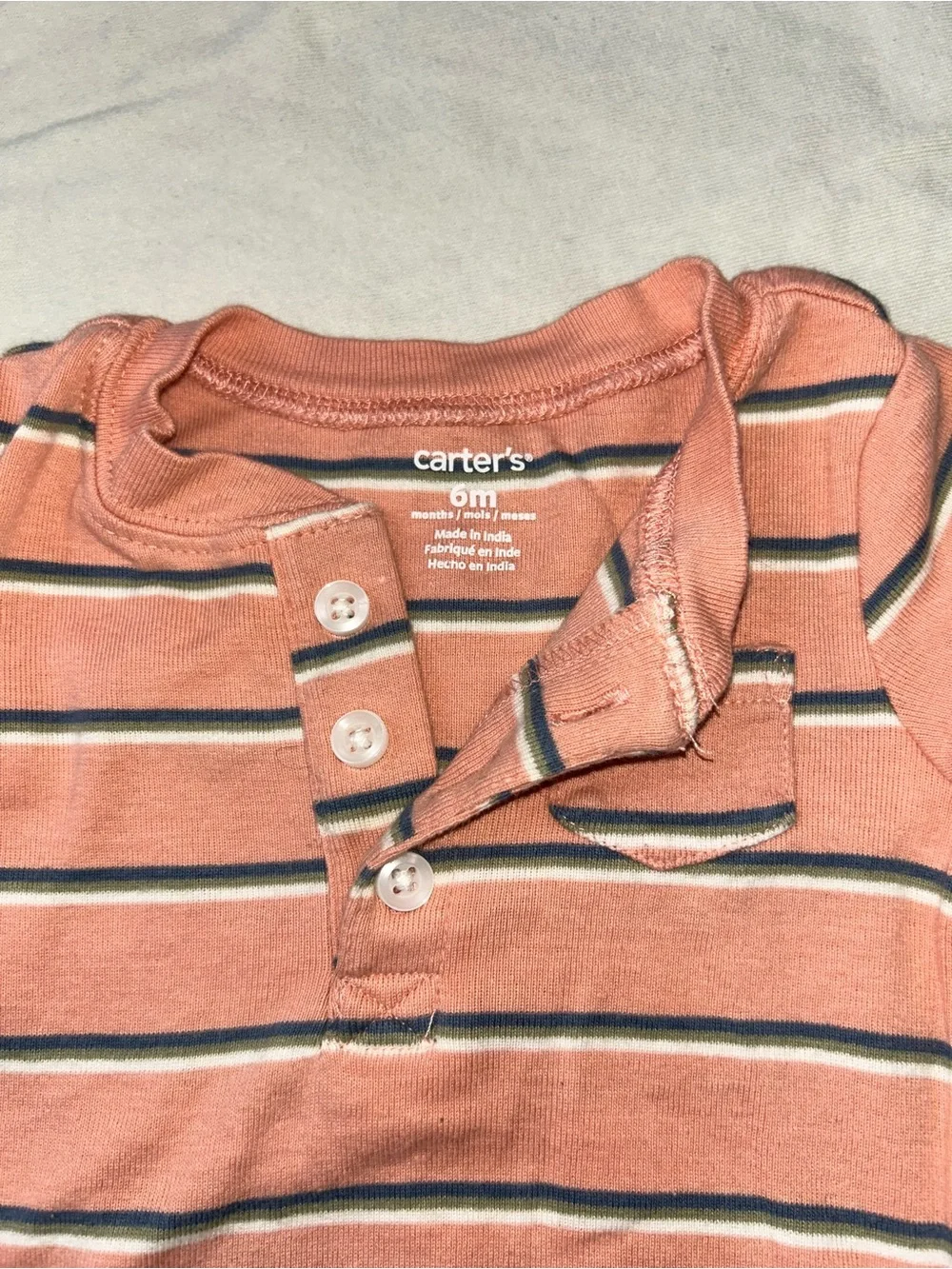 Carter's Coral Pink Striped Short-Sleeve One-Piece Bodysuit